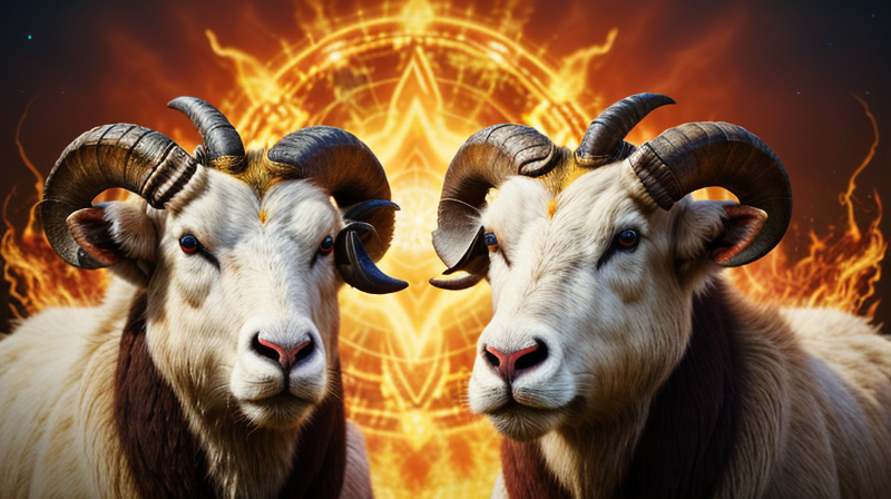 Mystical aries ram with cosmic fire energy